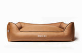 Memory foam dog bed, made from beige leather 
