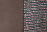 Close-up of brown fabric on the left and a textured patterned fabric on the right.